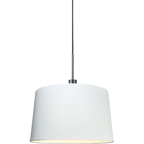QAZQA Lampada a sospensione con paralume Combi - Moderno - Tessuto,Acciaio - Bianco/Nero - Tondo Max. 1 x Watt