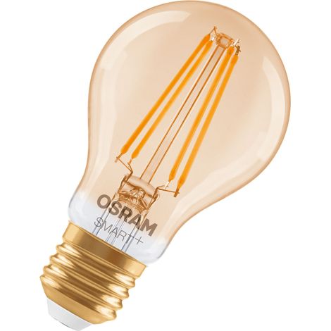 OSRAM Lampe LED SMART+, A53, 6 W, 2 400 K, E27, en forme d'ampoule, à filament, dorée, à intensité variable, contrôlable via application ou voix, compatible avec les systèmes Matter (1/4)
