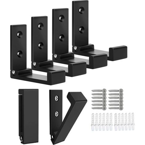 Lot de 6 crochets pliables pour manteaux, sacs, chapeaux et clés muraux en alliage d'aluminium robuste avec 12 vis pour casque ou crochet mural noir (1/5)
