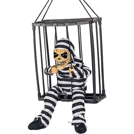 Décoration de maison hantée : cage à crâne effrayante, fantôme suspendu hurlant, accessoire d'Halloween avec détecteur de mouvement Z248, yeux grands ouverts. (1/4)