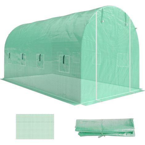 Telo di ricambio per serra 4 x 2 m, PE verde impermeabile, 8 finestre, porta avvolgibile (1/4)
