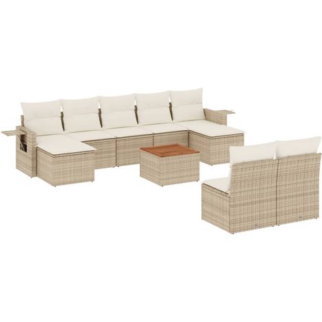Maison Exclusive - Set Divano da Giardino 10 pz con Cuscini Beige in Polyrattan (1/5)
