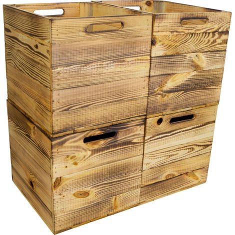 4 Stück Obstkiste geflammt passend für Ikea Kallax und Expeditregale Regalkiste Weinkiste Holzkiste (1/5)