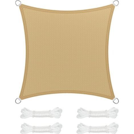 Voile d’Ombrage 4 x 4 m, Protection Solaire en Tissu HDPE, Respirant, Perméable à l’Eau, pour Terrasse, Jardin, Balcon, Camping, Carré, Concave, Jaune Sable (1/5)