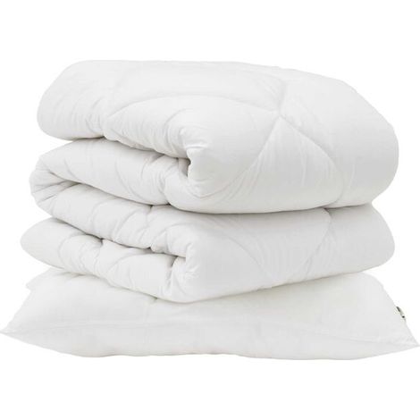 Housse de couette blanche en microfibre, comprend deux taies d'oreiller (1/5)