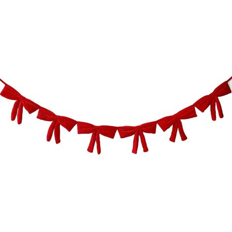 Guirlande De Noël - Ruban À Nœuds En Velours Rouge - 183 Cm - Pour Cheminée Étagère Porte Fenêtre Intérieur - 1 Pièce (1/5)