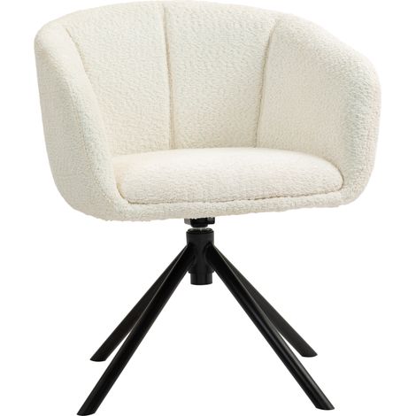 Poltrona girevole con braccioli, effetto lino, gambe in metallo, bianco crema (1/5)