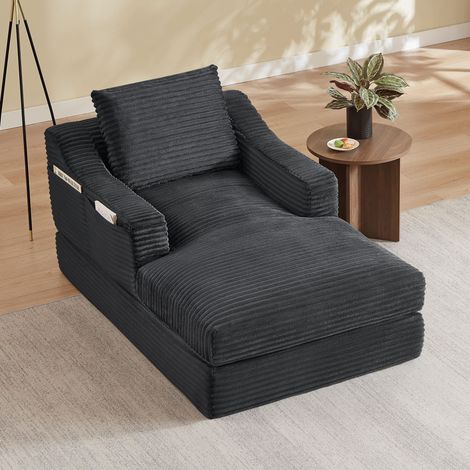 Fauteuil en Velours Côtelé gris avec lounge spacieux 100x162x68 cm, corduroy gris foncé et design minimaliste,100×162×68cm (1/5)