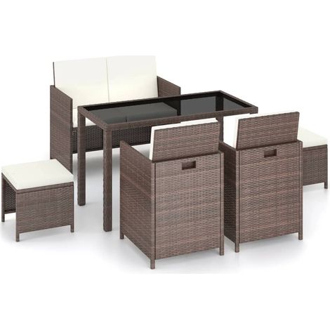 Set da Pranzo da Giardino 6 pz con Cuscini Polyrattan Marrone vidaXL (1/5)
