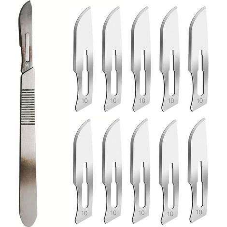 Lames de scalpel 10 avec manche 3 - Rasoir stérile à lame unique pour dermaplaning, dissection, podologie et toilettage professionnel, retrait de l'acné, réparation de téléphone portable (1/5)