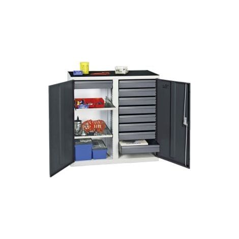 Armadio porta-utensili e materiali Stumpf serie 3000 grigio chiaro / grigio antracite 9 cassetti 100 mm + 2 ripiani estraibili - 3002971