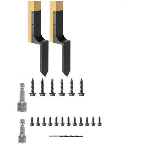 Lot de 2 kits d'ancrage de réparation de poteau de clôture, piquets de réparation pour poteau de clôture en bois cassé et incliné, piquet d'ancrage de poteau de clôture en acier robuste (1/5)