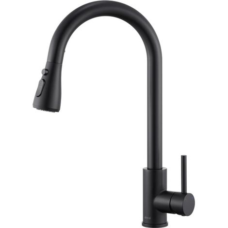 UlisemMitigeur de cuisine noir, 3 modes de réglage, robinet d'évier extractible, bec pivotant à 360°, acier inoxydable 304 (1/4)