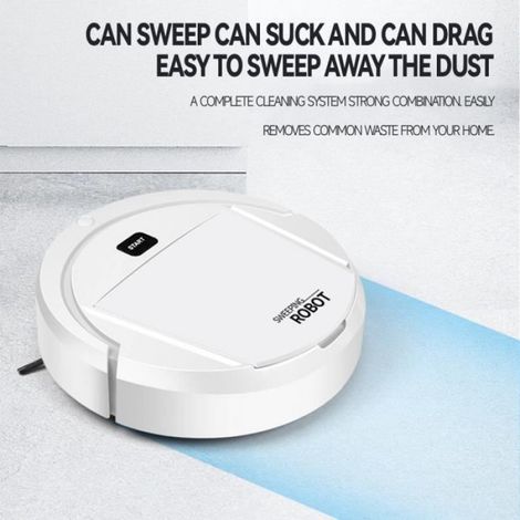 Robot de balayage intelligent Blanc 3 en 1 pour la maison, rechargeable par USB, avec brosse à poils double face (1/3)