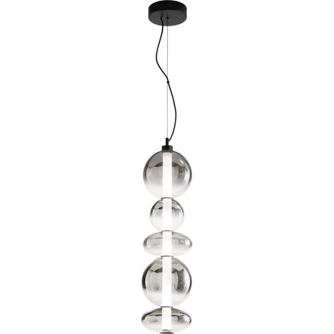 "Sospensione LED KEMET in metallo nero con cinque vetri fumè 40W 3000K" (1/4)