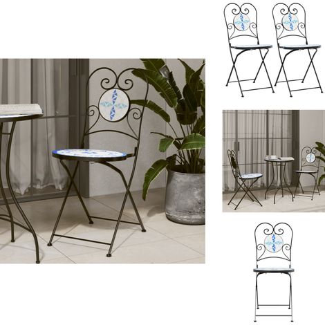 Chaises de bistro pliables lot de 2 bleu et blanc céramique - Chaise De Bistrot - Chaise Pliante - Mobilier De Jardin - Décoration Extérieure - Terrasse (1/5)