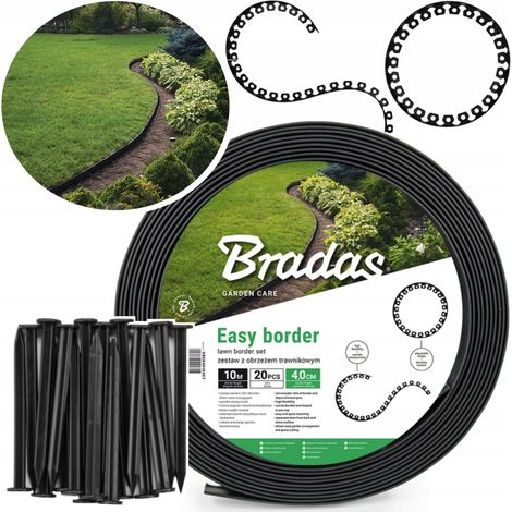 Lot de 20 bordures de jardin noir 4 cm x 10 m – Avec ancre pour fixation – Résistantes aux intempéries – Pour délimitation de parterres – Bradas