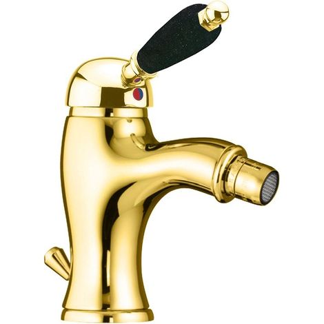 KIRKÉ BLACK Mitigeur de bidet avec vidage, levier noir, doré