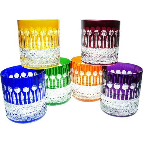 Vasos de whisky de cristal de colores de 350 ml, estilo francés - Hechos a mano, marca registrada MaRika (1/4)
