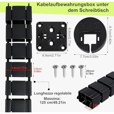Goulotte de câbles pour bureaux, gestion des câbles, goulotte de 125 cm, chaîne porte-câbles flexible, gestion des câbles pour bureaux, pour bureaux réglables en hauteur et fixes (bla (1/4)