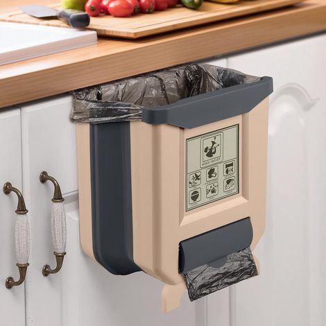 Poubelle, poubelle pliante suspendue à la porte, corbeille à papier créative en plastique pour voiture, poubelle suspendue à la porte de l'armoire de cuisine en stock Café 2691624cm, une pièce (1/3)