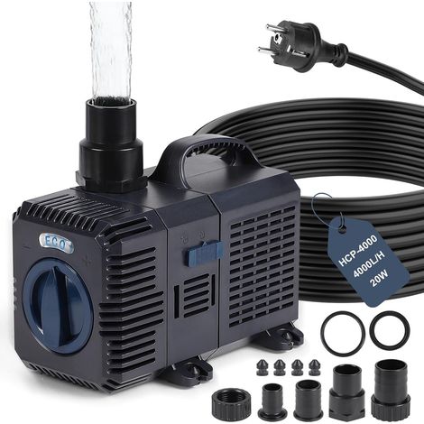 Pompe Bassin Exterieur 4000L/H, Pompe pour étang Hauteur de Refoulement 3,6 m, 20W avec Câble de 5m, Débit Réglable, pour Filtre d'étang de Jardin, Ruisseau, Cascade (1/5)