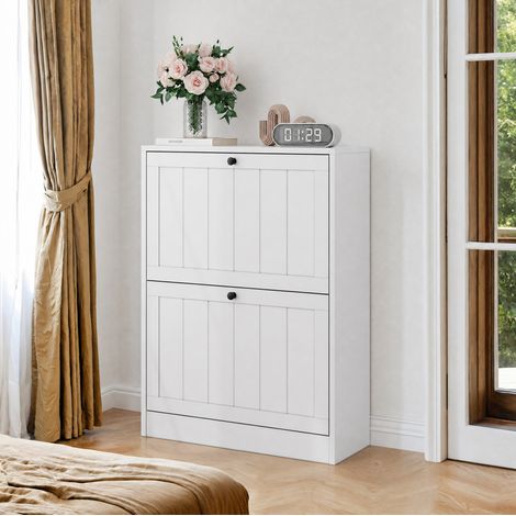 Scarpiera bianca da 60 cm con 2 cassetti ribaltabili, stile Mid-Century Modern, indipendente (1/5)
