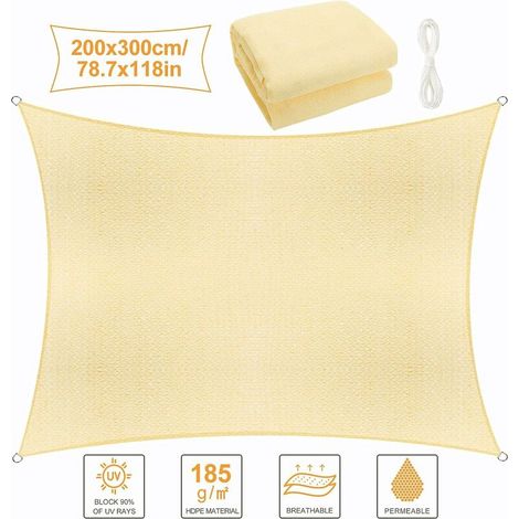 Vela ombreggiante, vela ombreggiante da giardino, vela ombreggiante per terrazzo, vela in tessuto solare, resistente ai raggi UV al 90%, traspirante, per terrazzo/giardino (2x3 m) (1/3)