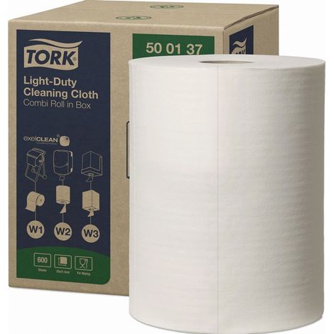 Chiffon de nettoyage TORK 500137 L264xL264ca.mm blanc 1 pli 600 feuilles/rouleau TORK