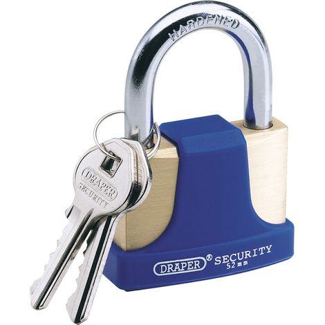 Draper 52mm Solid Brass Padlock with Hardened Steel Shackle, Bumper, and 2 Keys (Model 64166) (1/5)