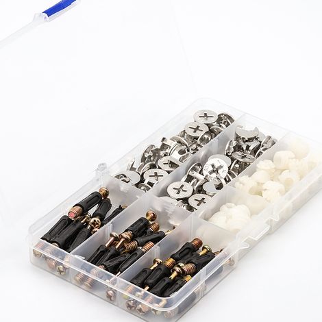 Kit d'Assemblage pour Meubles 3-en-1 (102/108 Pièces) - Coffret de Raccordement Rapide M6 avec Boîtiers Excentriques, Goujons et Cheville Plastique pour Armoires, Tiroirs et Dressings (1/5)