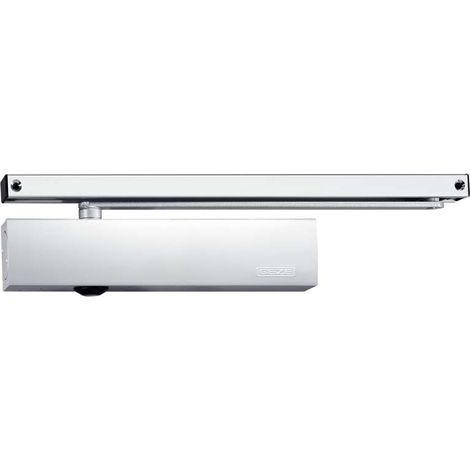 Geze – Ferme-porte en applique argent – Charge maxi 250 kg – Longueur 448,5 mm – Pour vantail jusqu'à 1400 mm – Réversible gauche/droite - ts5000 (1/2)
