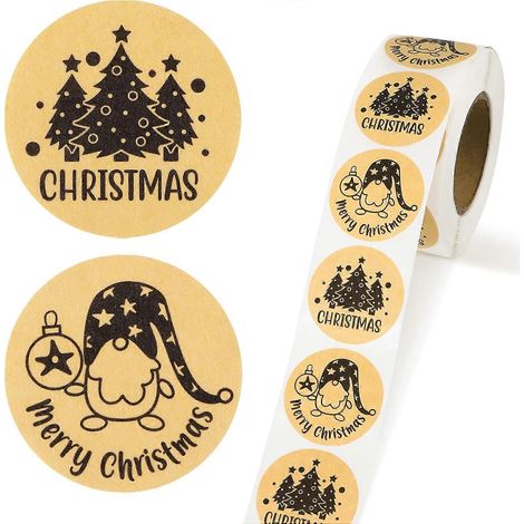 500 rouleaux d'autocollants de Noël, étiquettes de fermeture de Noël de 2,5 cm, autocollants de Noël ronds (style A) (1/4)