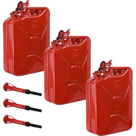 3x Metallkanister 20 Liter inkl. Ausgießer + Halterung rot Dieselkanister Benzinkanister