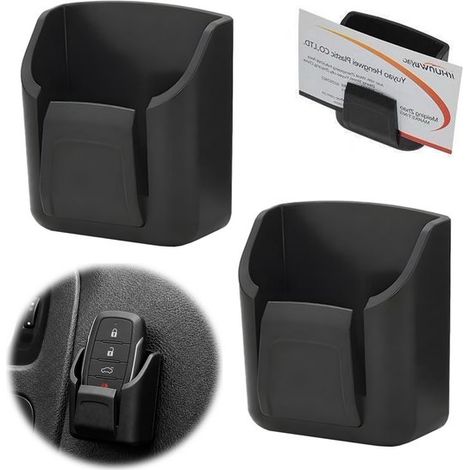 Lot de 2 porte-clés de voiture - Rangement pour clés de voiture - Plateau de rangement - Boîte de rangement pour voiture - Autocollant - Accessoire intérieur voiture - Noir - 5,8 x 5,4 x 6 cm - Pour c (1/5)