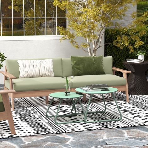Lot de 2 tables basses rondes gigognes empilables de Jardin métal époxy, Table d'Appoint Stable pour extérieur, vert