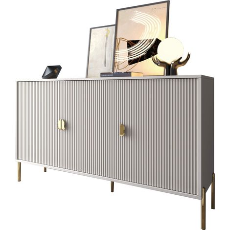 Credenza Parenti, Madia Cassetti, Ripiani, Apertura Battente, 203x49x83h cm Beige