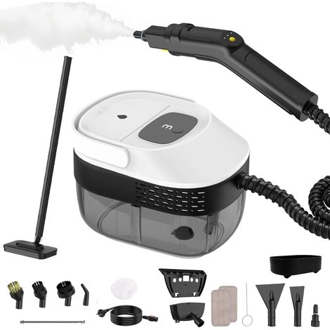 Steam Cleaner with Broom, Adjustable Handle 3 Positions, Transport Trolley, 1.6L Water Tank, 15 Seconds Heating Time, 17 Accessories, for Floors, Kitchens, Windows (1/5)