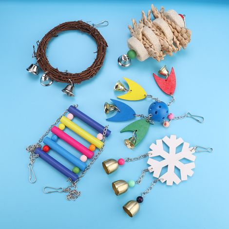 Lot de 5 jouets pour perroquet : échelle, clochette, jouet à mâcher, balançoire, à suspendre et accessoires pour cage (1/5)