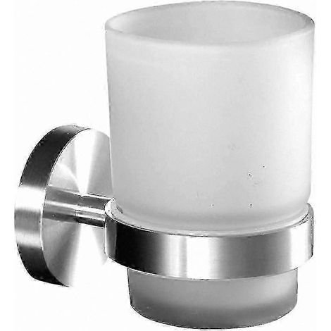 Organisateur de salle de bain en acier inoxydable - Porte-brosse à dents et porte-dentifrice finition brossée avec emplacement pour gobelet en verre (1/5)