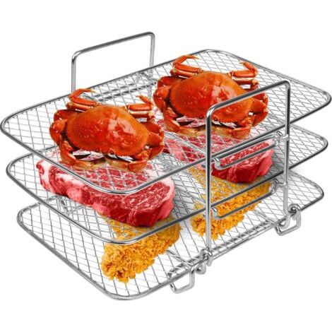 Grille pour Friteuse à air Multifonction Trois Couche Empilable Compatible avec Friteuse, Accessoire pour Air Fryer en Acier 304 (1/5)