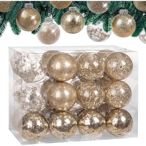 CASARIA® Christmas Baubles 24-Piece Set Shatterproof Transparent Plastic Ornaments Customisable Ideal for Tree Decorations and Festive Home Décor 6cm Champagne (de)