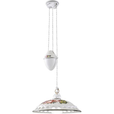 Lampadario Saliscendi Classico Napoli Ceramica E Ottone Satinato 1 Luce E27 (1/4)