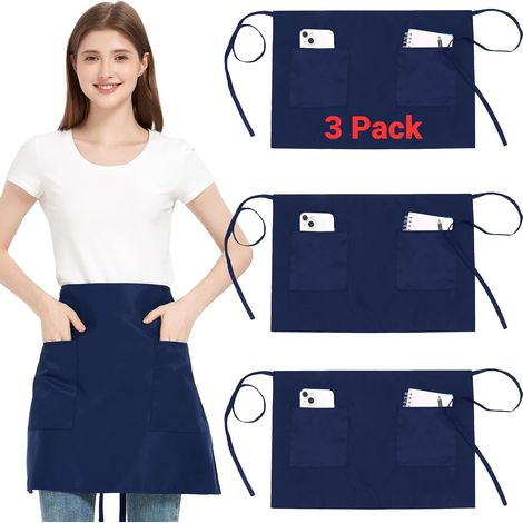 Tablier de Taille avec Poches et Sangle Réglable, Imperméable Tabliers de Cuisine Noir pour Femme et Homme, Court Tablier Pour Serveurs Chefs Bistro Restaurant (1/5)