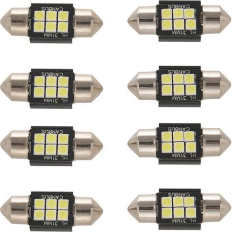 bombillas LED de 400 lúmenes para luces interiores de coche, matrícula, techo, mapa, puerta, cortesía, 31 mm, festón DE3175, blanco xenón.