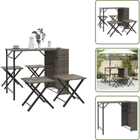5-tlg. Garten-Essgruppe Klappbar Grau Poly Rattan - Garten-Essgruppe - Garten-Essgruppen - Outdoor-Essgruppe - Terrassen-Essgruppe (1/5)
