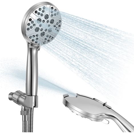 Pomme de douche + Support Ventouse + 2m flexible de douche en acier 8 fonctions de jet douche multifonction à haute pression ABS chromé pommeau anticalcaire