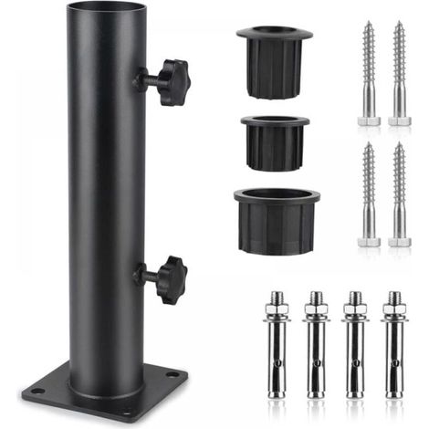 Umbrella stand, adjustable metal umbrella stand with 3 PVC reducing rings (32/38/48 mm), umbrella tube with 8 steel tips, black (1/4)