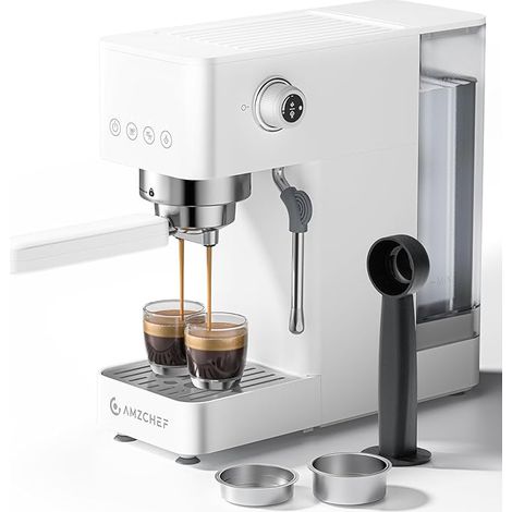 Machine à café expresso 20 bars, avec mousseur à lait professionnel, petite machine à café pour cappuccino, latte et macchiato, réservoir d'eau de 1,5 L, blanche (1/5)