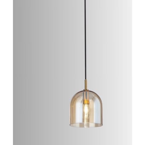 Suspension en Verre Ambre 16 cm, Monture Or Brossé, Douille E14, Câble en Tissu Noir pour Intérieurs Modernes - Design Élégant par Perenz S.r.l.